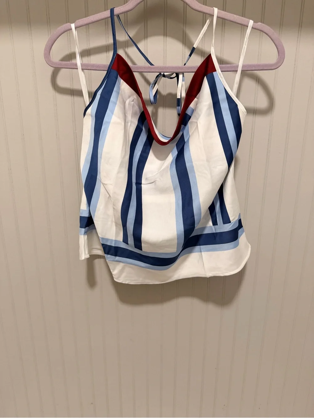 LOFT Striped Satin Cowl Camisole - White, Navy & Wine